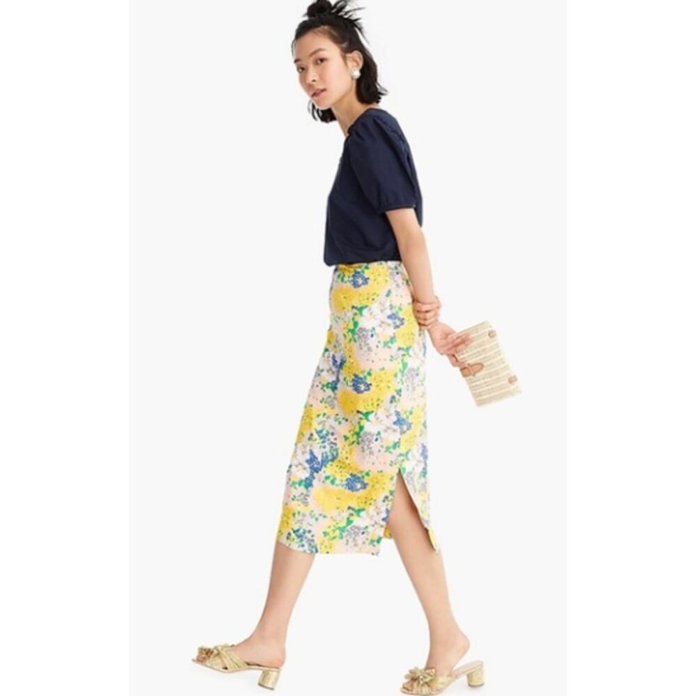J. Crew Skirt Midi Slip Yellow Floral  0